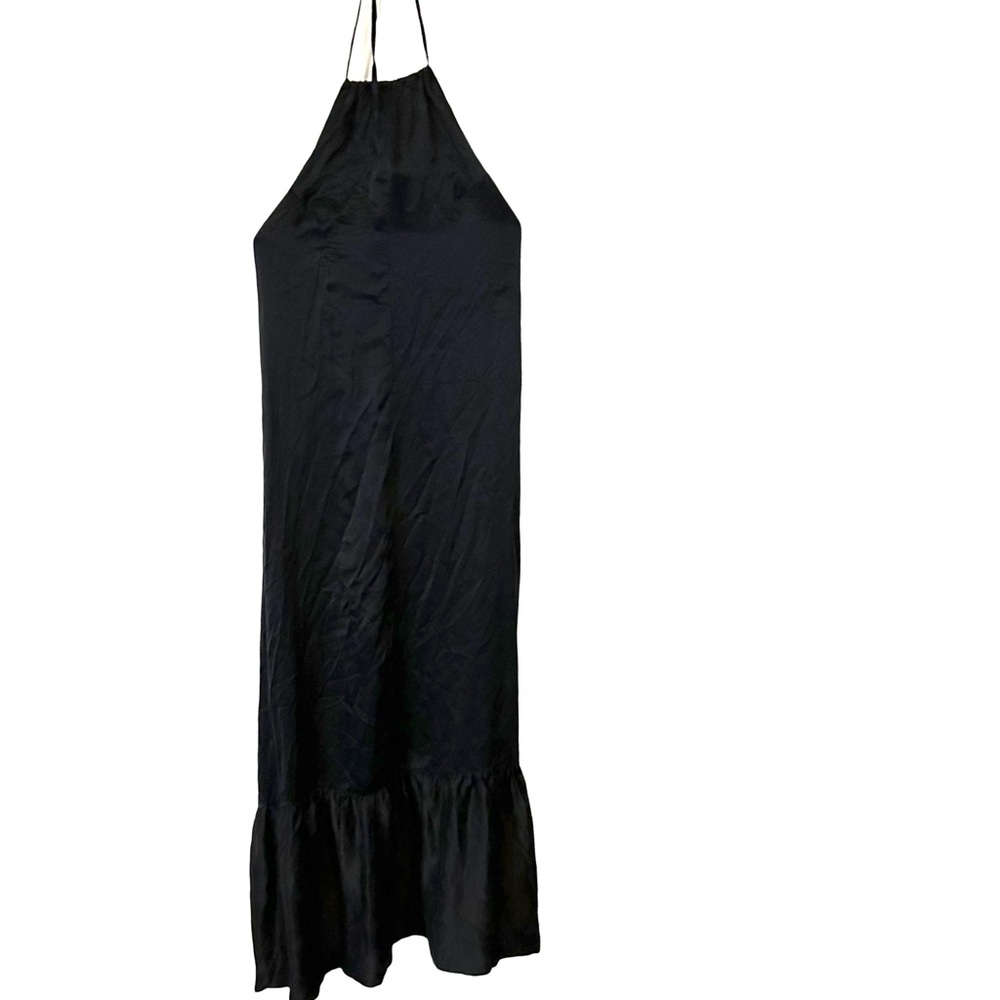 Christy Dawn Midi Silk Slip Dress Halter Tie Black Peplum size XS/S